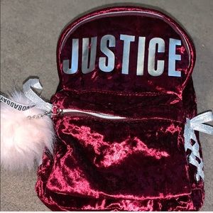 justice velvet backpack